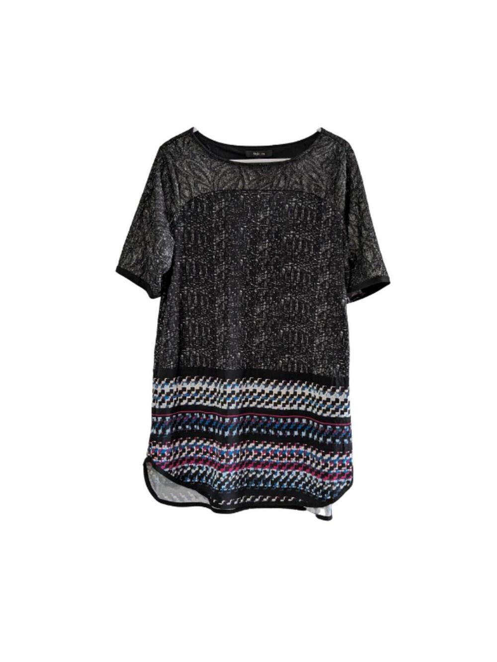 Style & Co Women's Mixed Media Tunic Top, Black, Medium, Metallic, Short Sleeve
